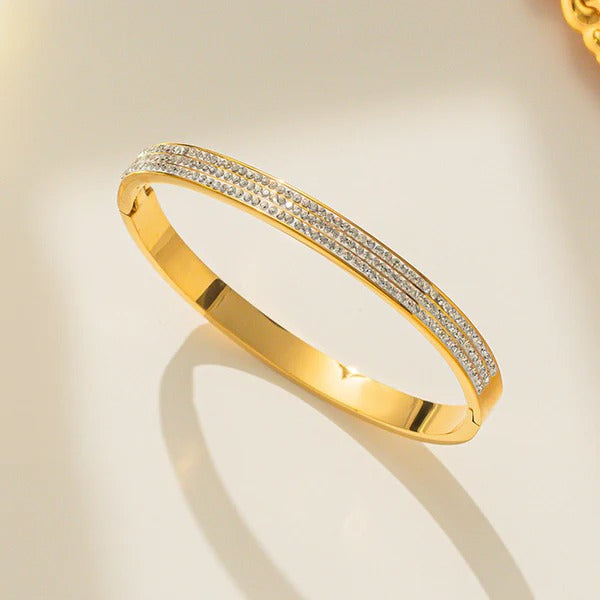 DRIARA 0198  Gold Plated Diamond Studded Slim Bangle for Women | Elegant Daily Wear Kada Bracelet