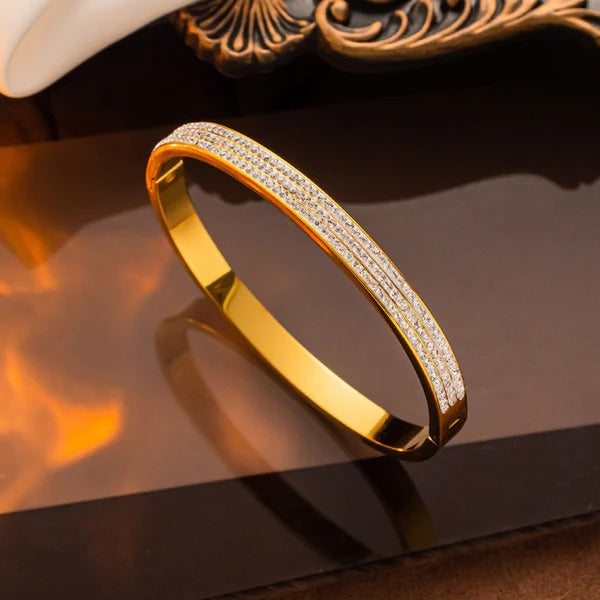 DRIARA 0198  Gold Plated Diamond Studded Slim Bangle for Women | Elegant Daily Wear Kada Bracelet