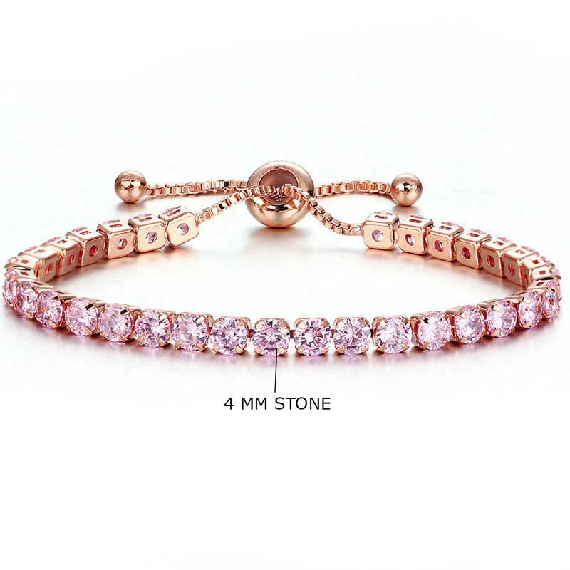 DRIARA 0190  Rose Gold Plated 4mm CZ Tennis Bracelet for Women & Girls | Adjustable Diamond Look Bracelet
