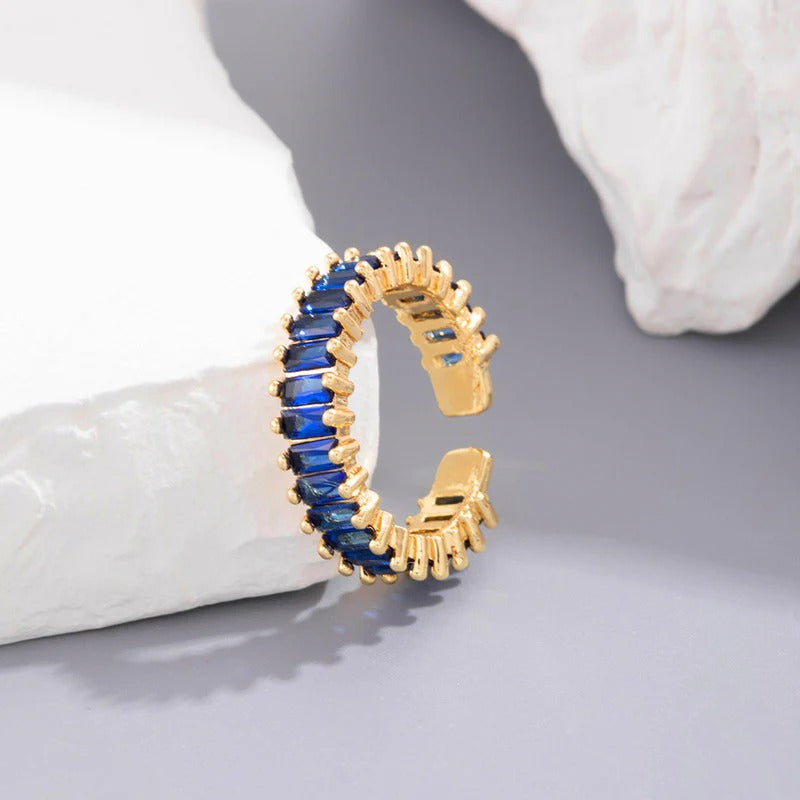Driara 089 Blue Crystal Adjustable Ring for Women & Girls | Premium Stainless Steel Ring | Korean Style Trendy Finger Ring