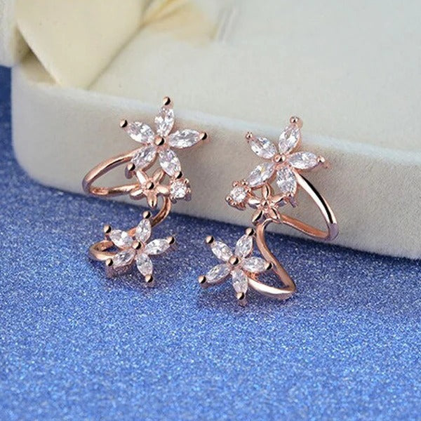 DRIARA 094 Rose Gold-Plated Triple Star American Diamond Stud Earrings | Korean Style | Lightweight & Anti-Tarnish