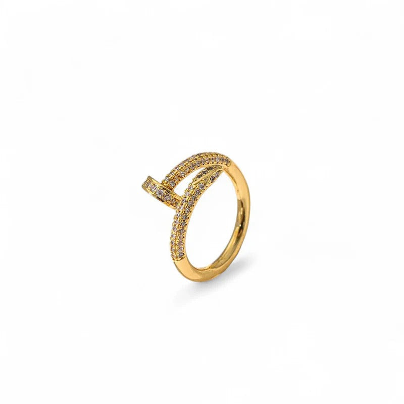 DRIARA 097 Gold-Plated Twisted Band AD Stone Adjustable Ring for Women | Elegant Korean Style | Daily Wear Jewellery