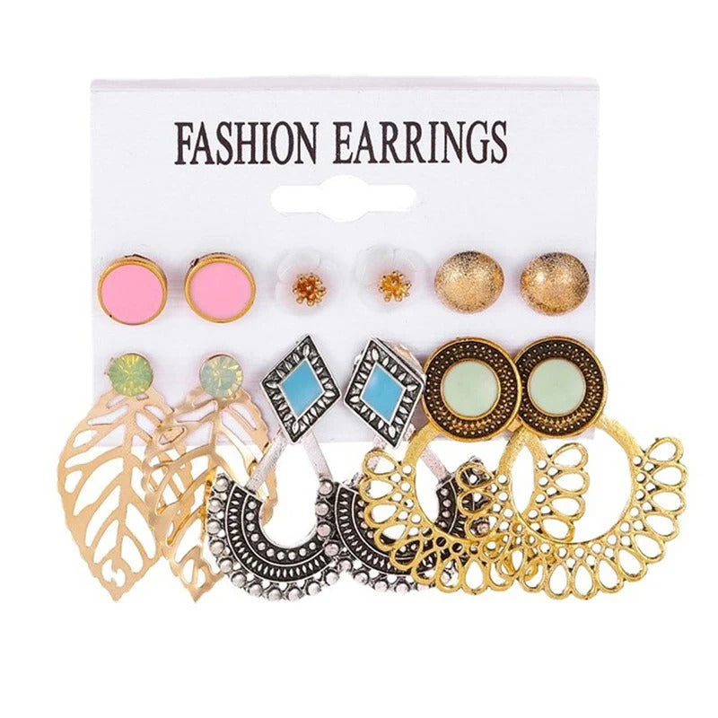 DRIARA 0114 6 Pair Gold-Tone Fashion Earrings Combo | Stud + Hoop + Designer Mix Set | Daily Wear & Party Wear