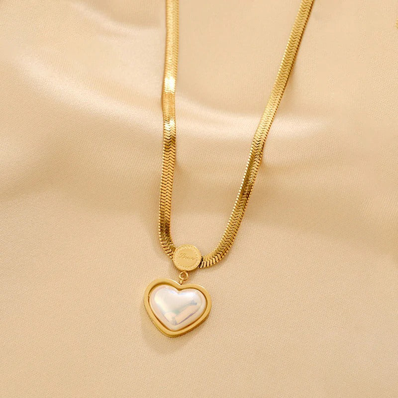 Driara 052  Premium Golden Heart Pendant Necklace for Women & Girls | Flat Snake Chain | Korean Stylish Daily & Party Wear Jewellery