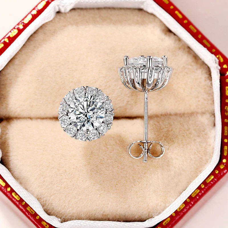 Driara 010 Silver Plated Round Flower-Cut AD/CZ Stud Earrings for Women & Girls