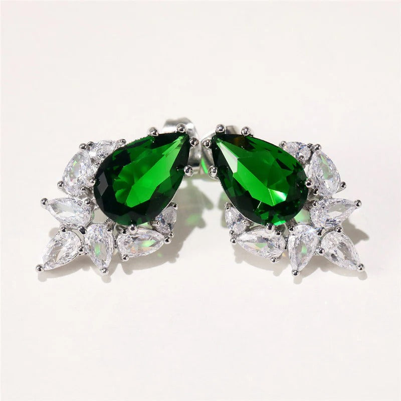 Driara 077 Premium Green Crystal Stud Earrings for Women & Girls | Luxury Party Wear American Diamond Earrings | Elegant Green Stone Jewellery