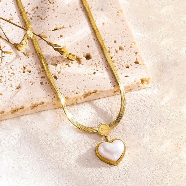 Driara 052  Premium Golden Heart Pendant Necklace for Women & Girls | Flat Snake Chain | Korean Stylish Daily & Party Wear Jewellery