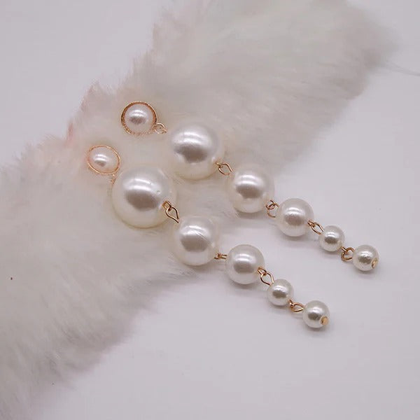 DRIARA 0194  White Pearl Multi Drop Earrings for Women | Gold Tone Pearl Dangle Earrings