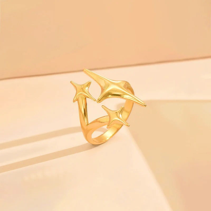 Driara 068 Golden Star Adjustable Ring for Women & Girls | Stylish Korean Shooting Star Design Ring | Anti-Tarnish Trendy Fashion Jewellery