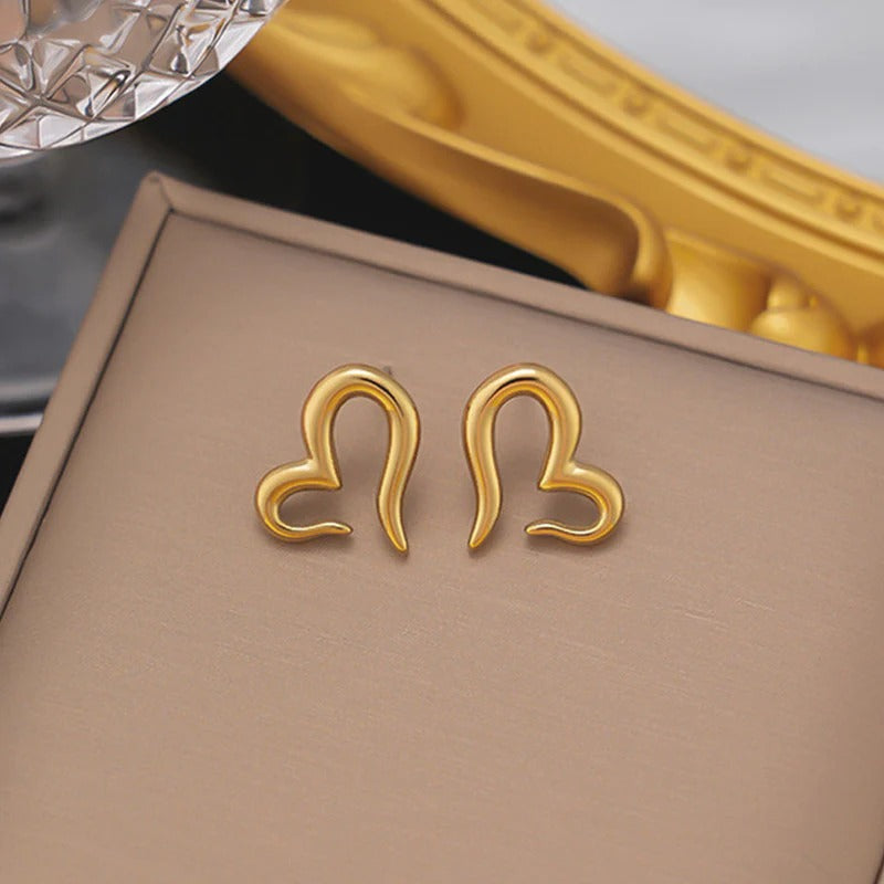 Driara 057 Golden Heart Outline Stud Earrings for Women & Girls | Cute Korean Minimal Design | Daily Wear Lightweight Anti-Tarnish Earrings