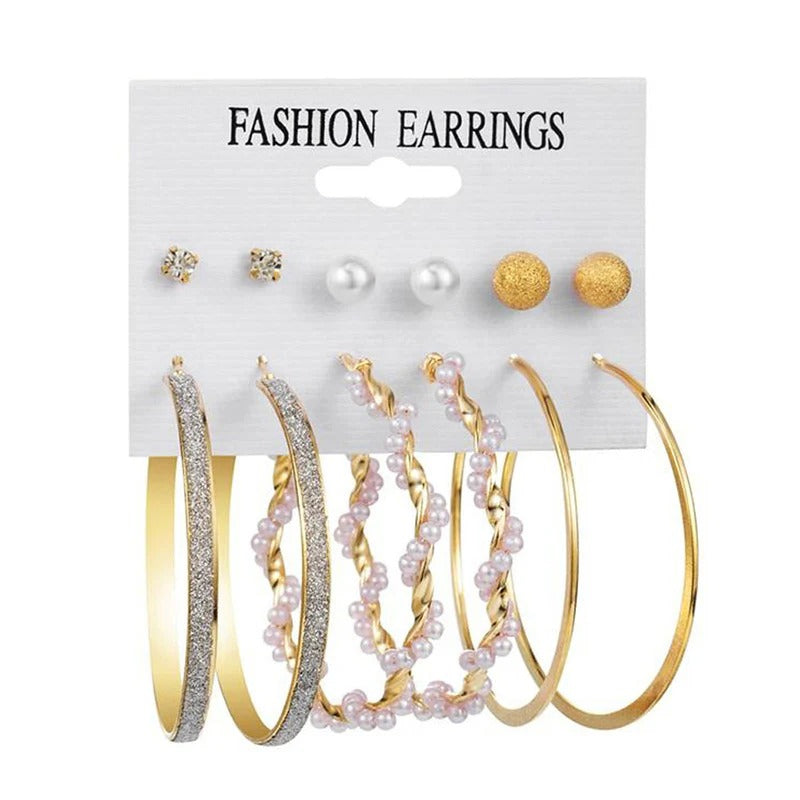 Driara 0118 6-Pair Pearl & Gold Hoop Earring Combo | Premium Studs & Big Hoops Set for Women & Girls