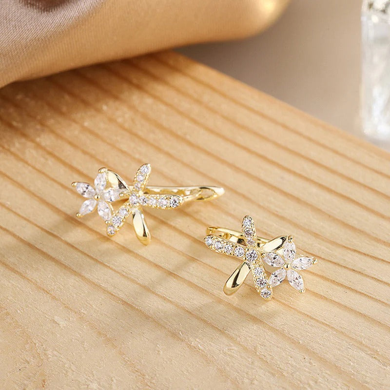 Driara 0185Gold Plated Floral CZ Stud Earrings | Elegant Flower Design Party Wear Earrings for Women & Girls