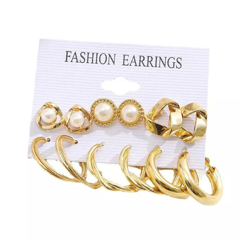 Driara 0124  6-Pair Gold, Pearl & Hoop Earring Combo | Premium Studs & Big Hoops Set for Women & Girls