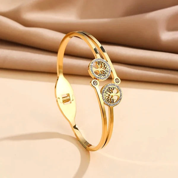 Driara 072 Golden Double Stone Openable Bracelet for Women & Girls | Premium Anti-Tarnish | Korean Party Wear Jewellery