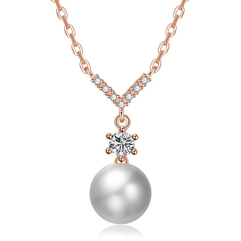 Driara 022 Rose Gold Plated V-Shape Solitaire AD Pendant with Chain for Women & Girls – Korean Style Elegant Necklace