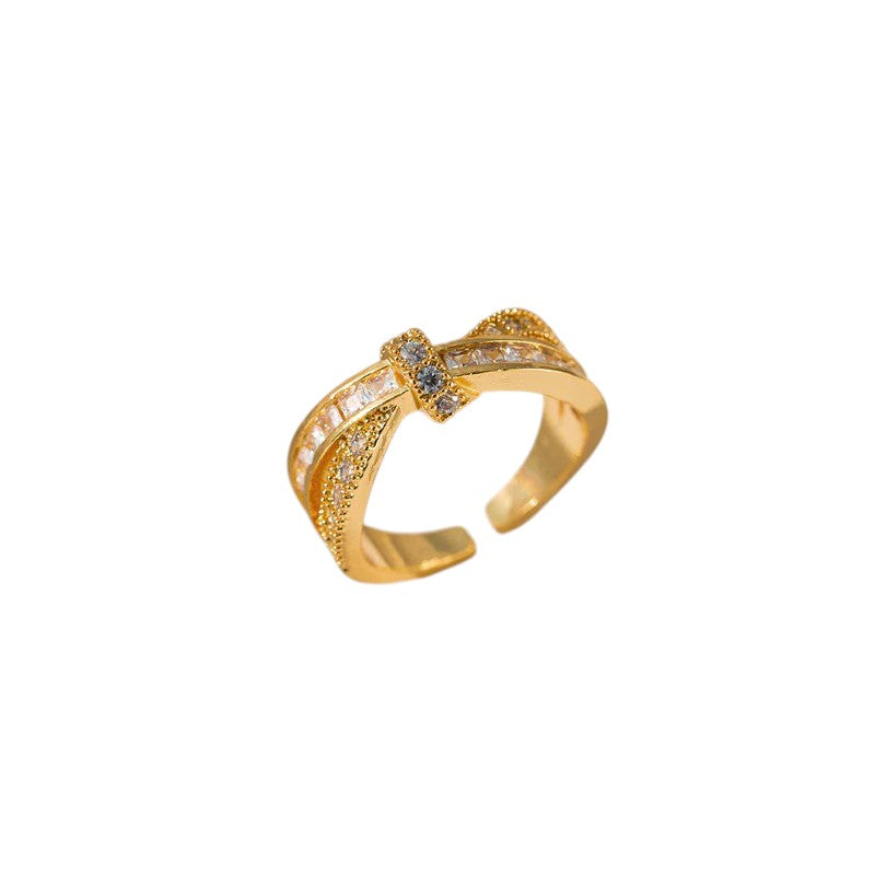 Driara 014 Gold Plated Bow Design CZ Adjustable Ring for Women & Girls – Premium Fashion Ring