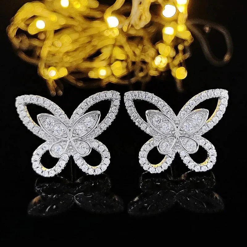 Driara 078 Premium Butterfly Crystal Stud Earrings for Women & Girls | White American Diamond Party Wear Earrings | Elegant Daily & Festive Jewellery