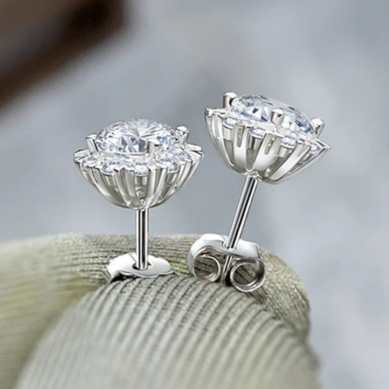 Driara 010 Silver Plated Round Flower-Cut AD/CZ Stud Earrings for Women & Girls