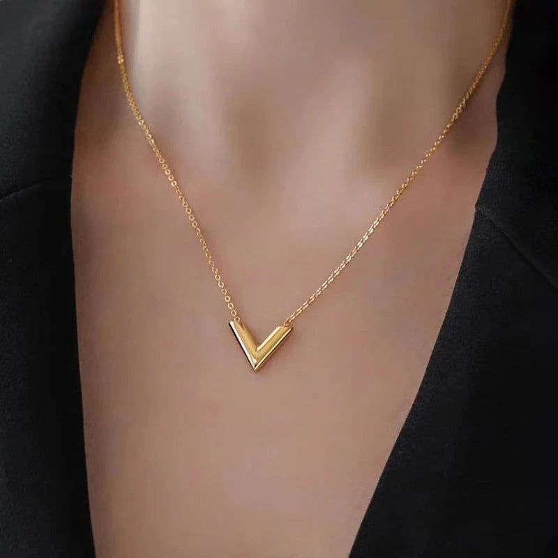 Driara 047  Elegant Golden V-Heart Pendant Necklace for Women & Girls | Korean Minimal Chain Jewellery