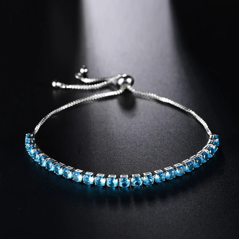 DRIARA 0186  Silver Plated Blue CZ Stone Adjustable Bracelet | 4 MM Stone Elegant Tennis Style Bracelet for Women & Girls