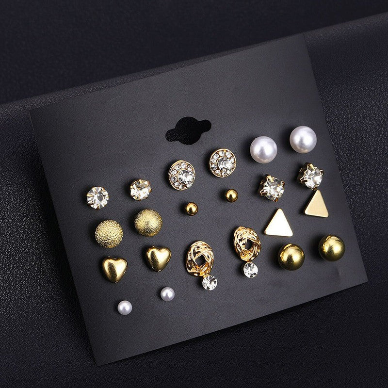Driara 0128 12-Pair AD, Pearl & Gold Stud Earring Combo | Premium Multi-Design Stud Set for Women & Girls
