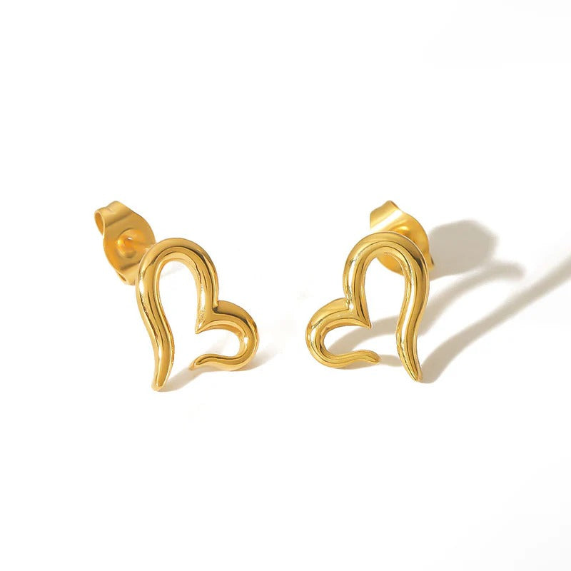 Driara 057 Golden Heart Outline Stud Earrings for Women & Girls | Cute Korean Minimal Design | Daily Wear Lightweight Anti-Tarnish Earrings
