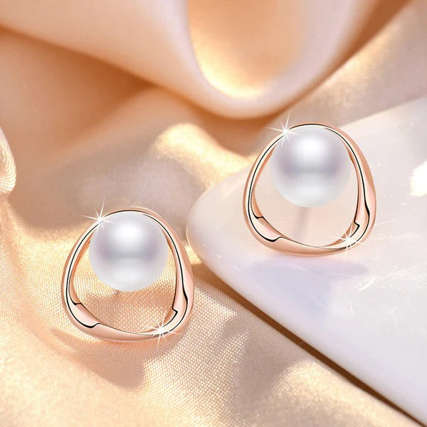 DRIARA 91 Rose Gold-Plated Triangle Pearl Stud Earrings | Minimal Korean Style | Lightweight & Anti-Tarnish