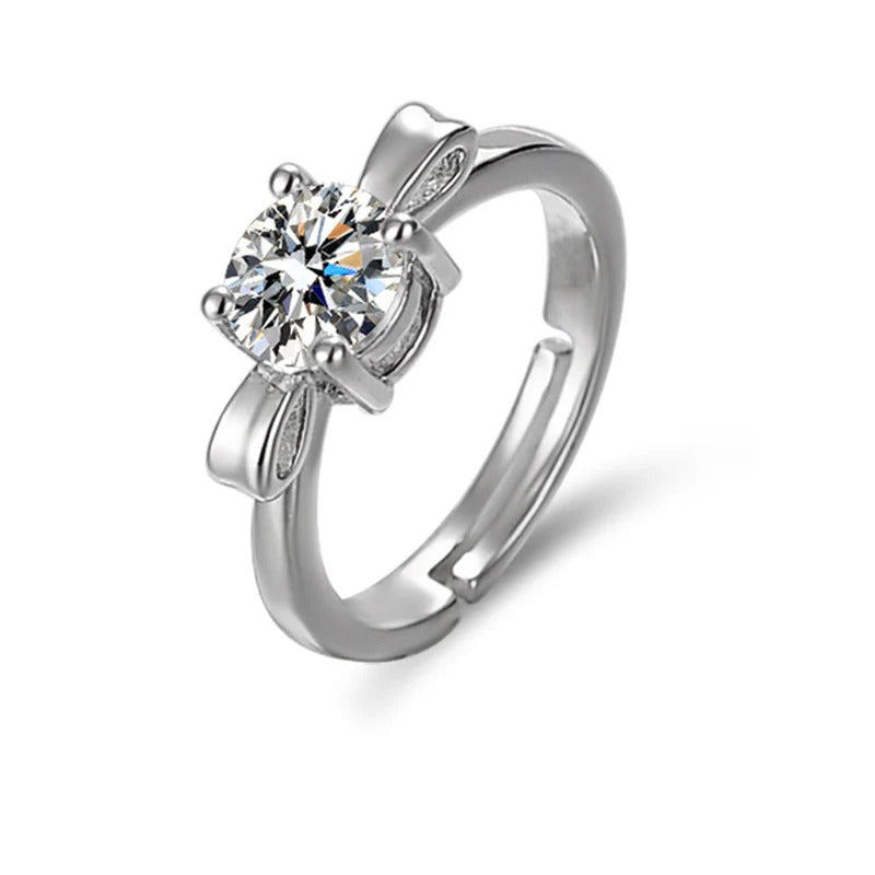 Driara 0143  Silver Plated Solitaire Crystal Adjustable Finger Ring | Premium Single Stone Ring for Women & Girls