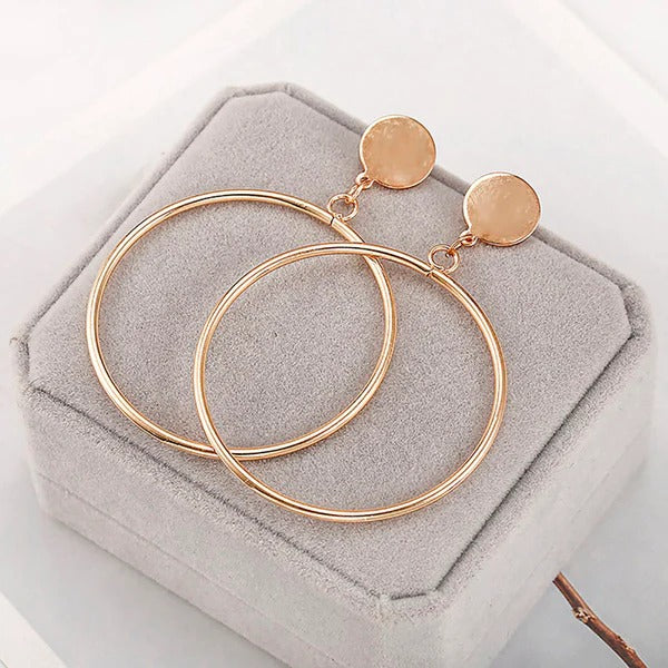 DRIARA 0196 Rose Gold Minimal Hoop Earrings for Women | Korean Style Lightweight Round Earrings