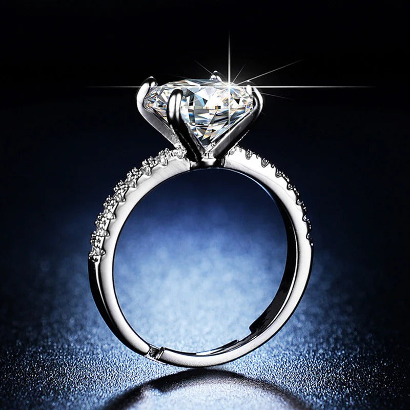 Driara 0144 Silver Plated Big Solitaire Adjustable Finger Ring | Premium AD Crystal Studded Ring for Women & Girls