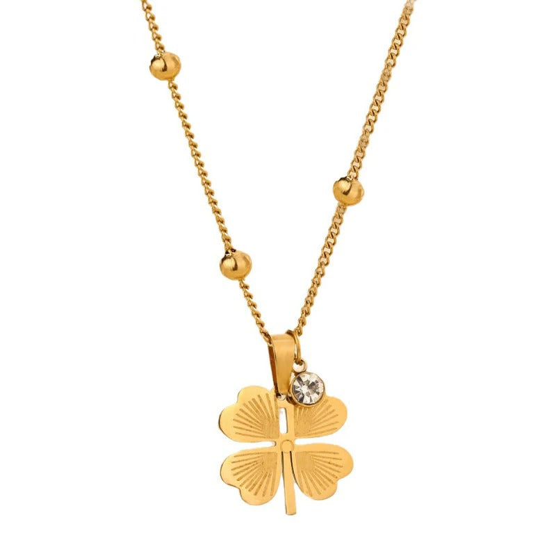 Driara 051 Golden Four-Leaf Clover Pendant Necklace for Women & Girls | Lucky Charm Korean Chain | Daily & Party Wear Jewellery