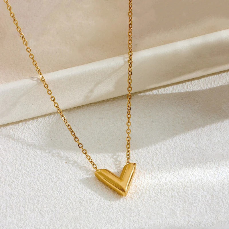 Driara 047  Elegant Golden V-Heart Pendant Necklace for Women & Girls | Korean Minimal Chain Jewellery