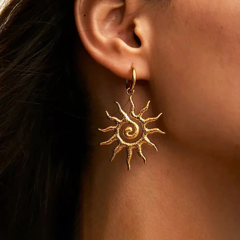 Driara 060 Sun Spiral Golden Earrings for Women & Girls | Trendy Boho Danglers | Lightweight Anti-Tarnish Stylish Earrings