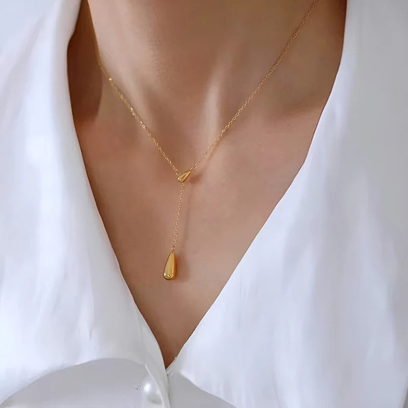Driara 046 Elegant Golden Drop Pendant Necklace for Women & Girls | Minimalistic Korean Lariat Chain