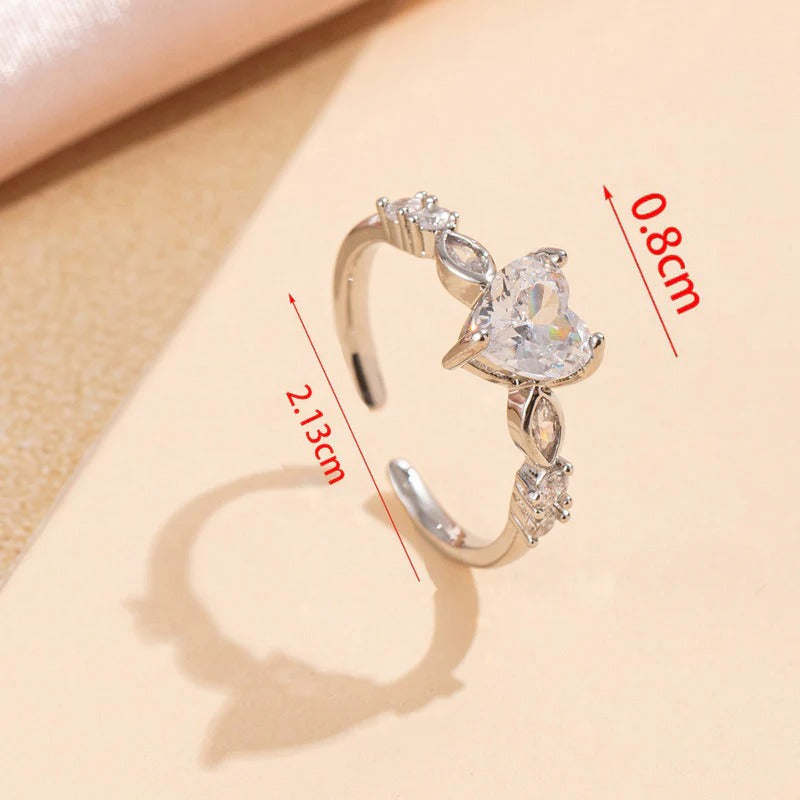 Driara 082 Heart Shape Solitaire Ring for Women & Girls | Premium AD Stone Silver Finish Adjustable Ring | Romantic Stylish Party Wear Jewellery