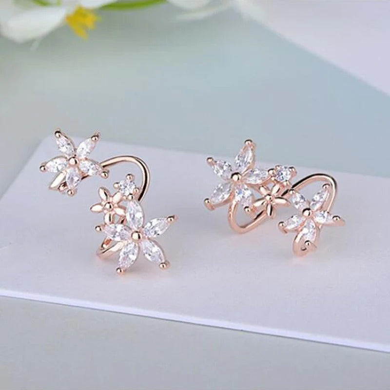 DRIARA 094 Rose Gold-Plated Triple Star American Diamond Stud Earrings | Korean Style | Lightweight & Anti-Tarnish