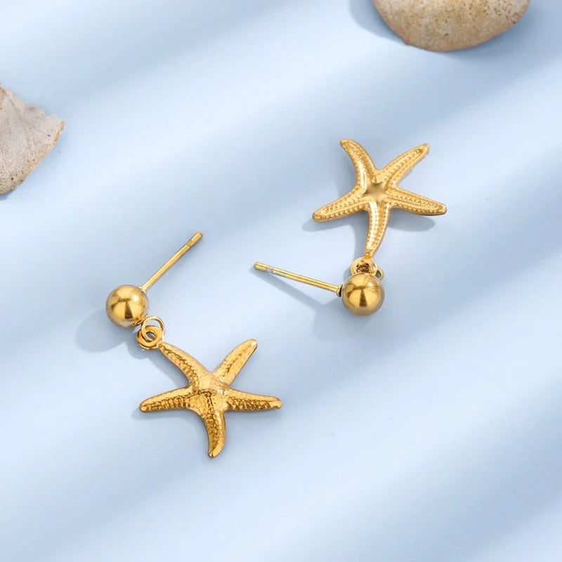 Driara 059 Starfish Golden Drop Earrings for Women & Girls | Ocean Style Korean Danglers | Lightweight Anti-Tarnish Trendy Earrings
