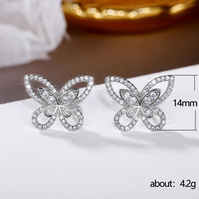 Driara 078 Premium Butterfly Crystal Stud Earrings for Women & Girls | White American Diamond Party Wear Earrings | Elegant Daily & Festive Jewellery
