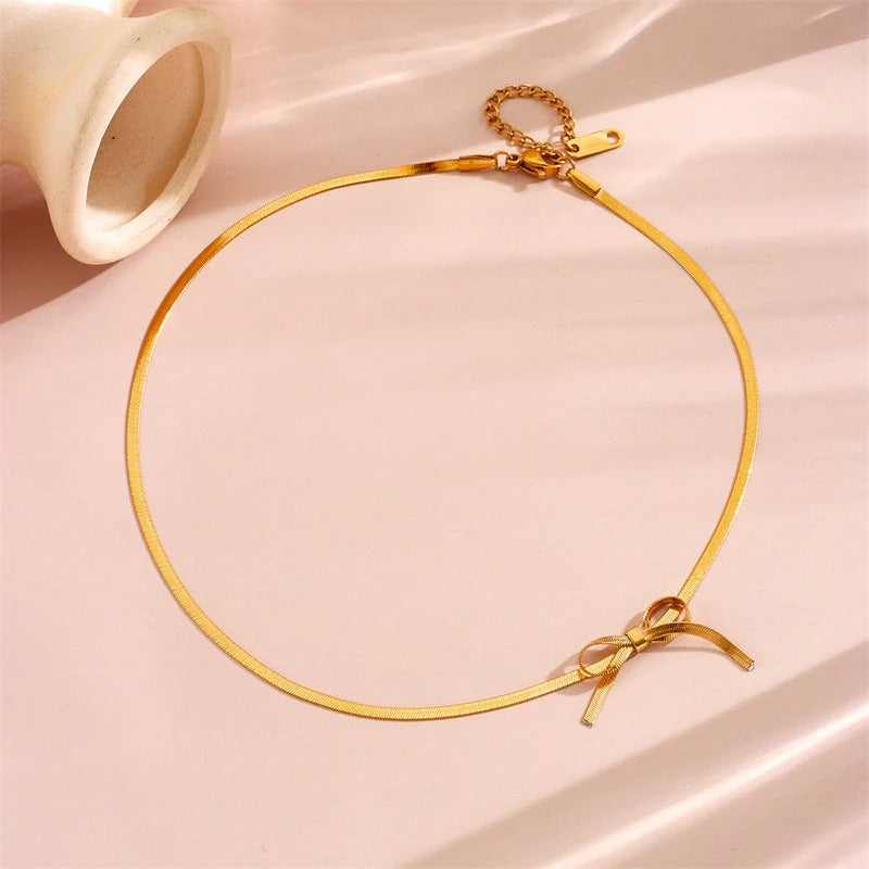 Driara 041 Golden Bow Choker Necklace for Women & Girls | Korean Style Lightweight Elegant Daily Wear Necklac