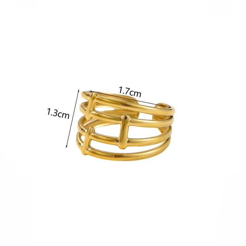 Driara 054 Golden Adjustable Multi-Layer Designer Ring for Women & Girls | Korean Style Open Ring | Trendy Daily & Party Wear Jewellery