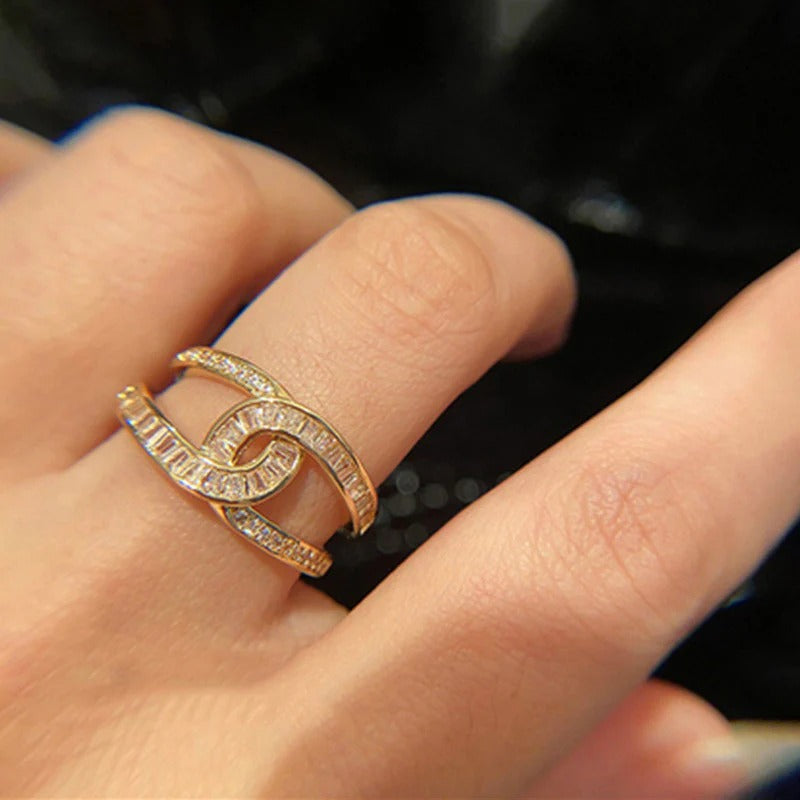 DRIARA 096 Rose Gold-Plated Designer Infinity Pattern Adjustable Ring for Women | White AD Studded | Trendy Korean Style