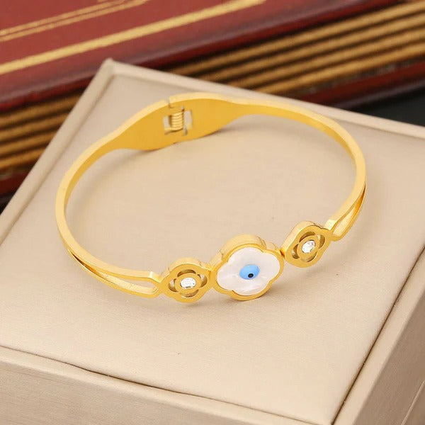 Driara 070 Golden Evil Eye Protection Bangle Bracelet for Women & Girls | Korean Trendy Design | Anti-Tarnish Adjustable Fashion Jewellery