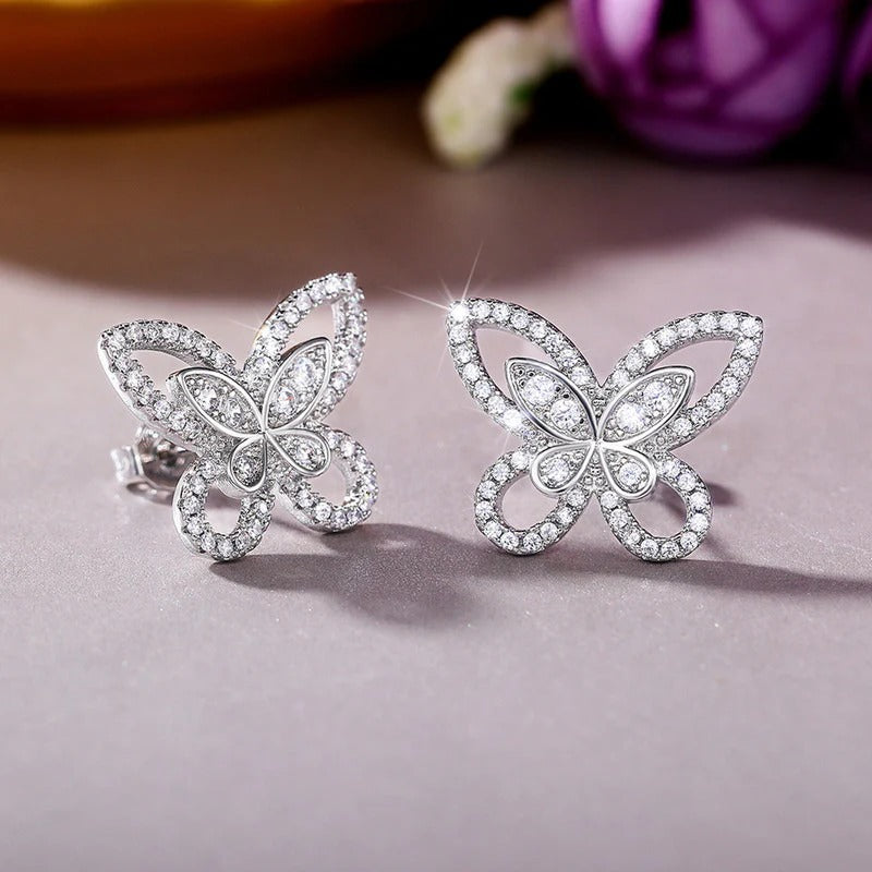 Driara 078 Premium Butterfly Crystal Stud Earrings for Women & Girls | White American Diamond Party Wear Earrings | Elegant Daily & Festive Jewellery