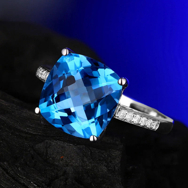 Driara 083 Blue Crystal Solitaire Ring for Women & Girls | Premium Royal Blue Big Stone Ring | Silver Finish Adjustable Party Wear Ring