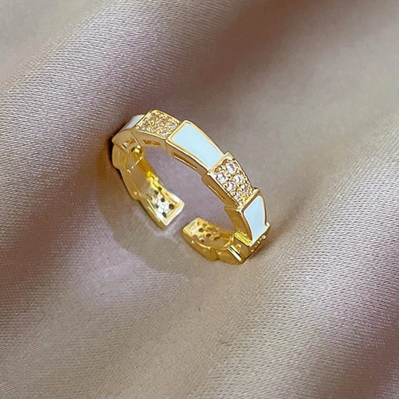 Driara 073 Premium Golden Adjustable Ring for Women | White Box Stone Design | Anti-Tarnish Korean Style Jewellery