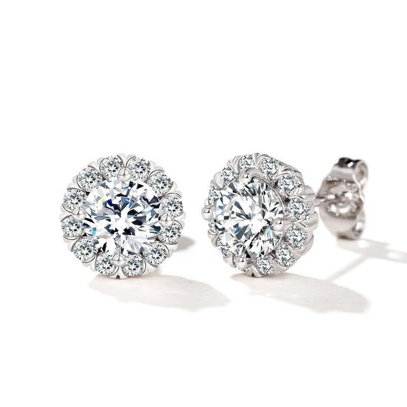 Driara 010 Silver Plated Round Flower-Cut AD/CZ Stud Earrings for Women & Girls