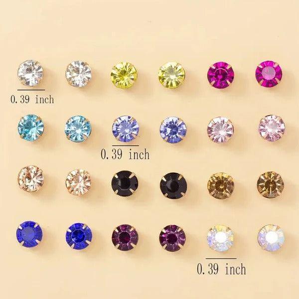 Driara 038 12 Pair Multi-Color Crystal Stud Earrings Set for Women & Girls | Daily Wear Stone Stud Combo | Korean Style