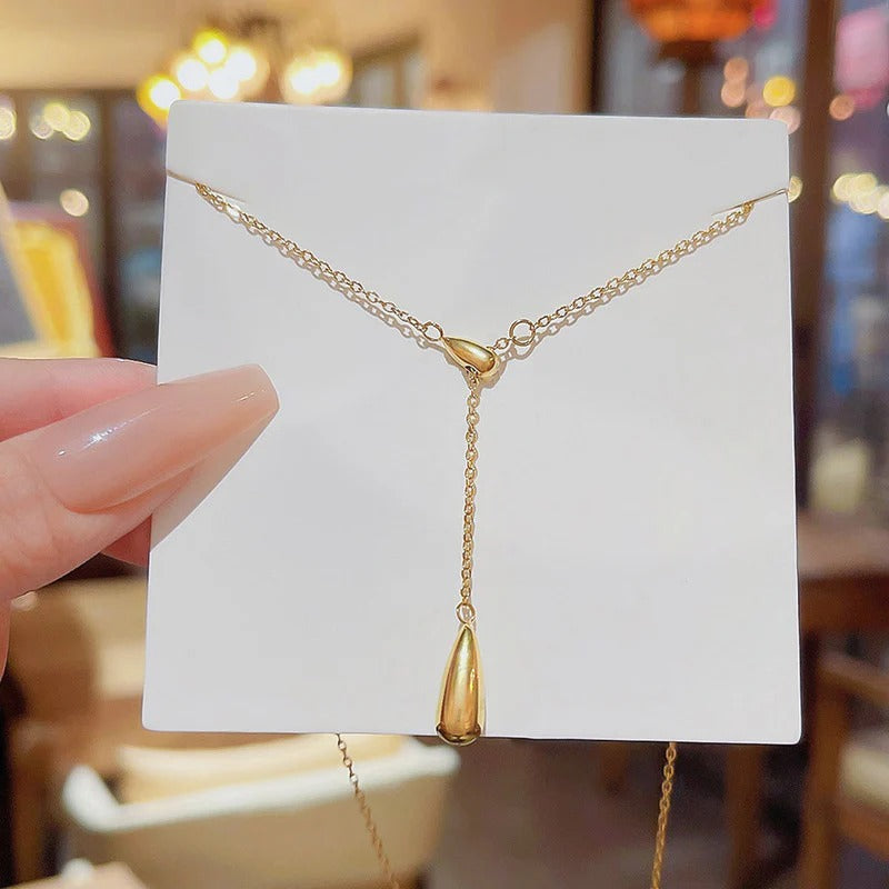 Driara 046 Elegant Golden Drop Pendant Necklace for Women & Girls | Minimalistic Korean Lariat Chain