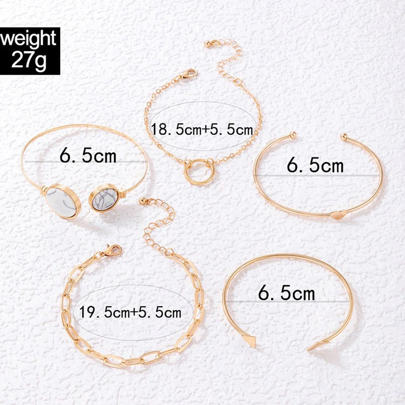 Driara 040 5-Piece Golden Bracelet Combo Set for Women & Girls | Korean Style Layered Bracelet Set | Stylish Daily Wear & Party Wear Jewellery