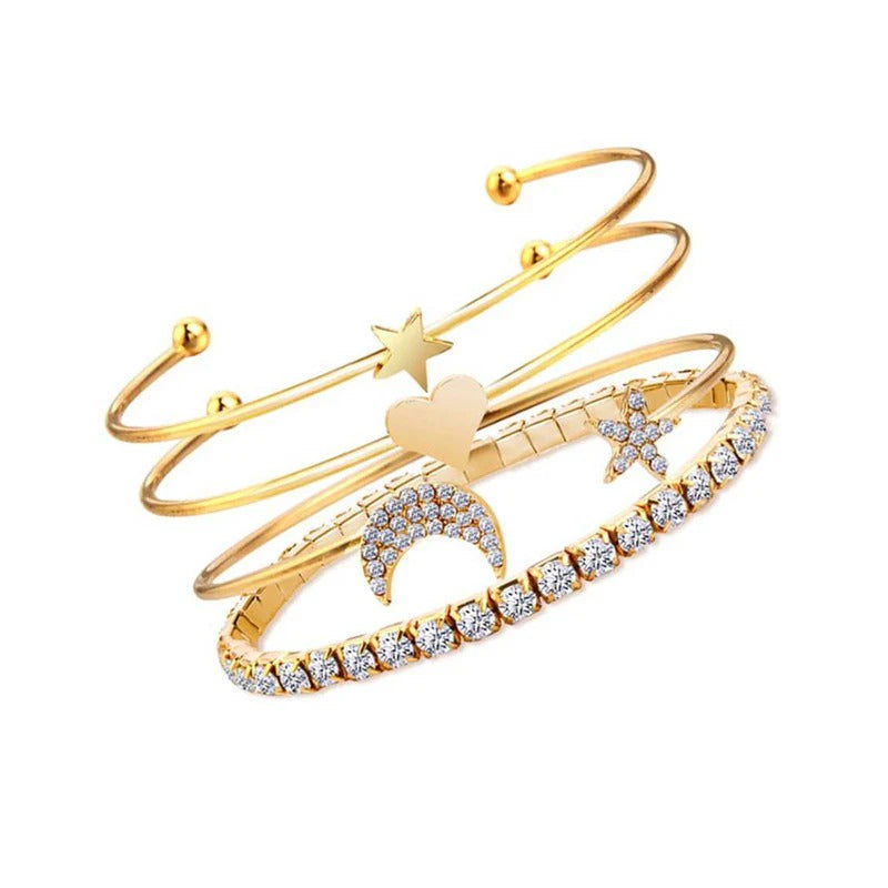 Driara 039  4 Piece Golden Bracelet Combo Set for Women & Girls | Moon, Star & Crystal Bangles | Trendy Fashion Jewellery